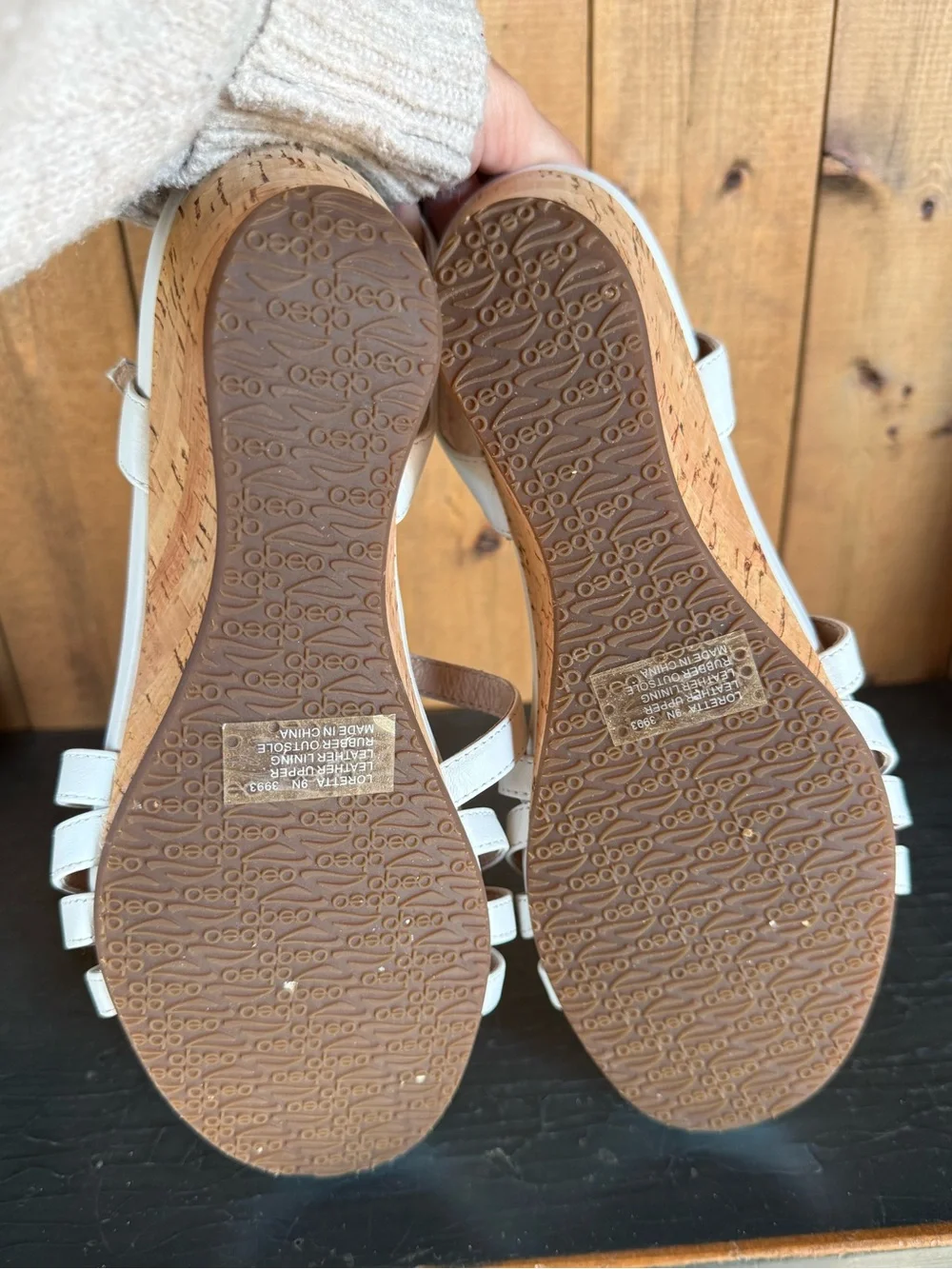 Abeo Bio System 3” White/Cork Leather Espadrille Strappy Wedge Sandal 9